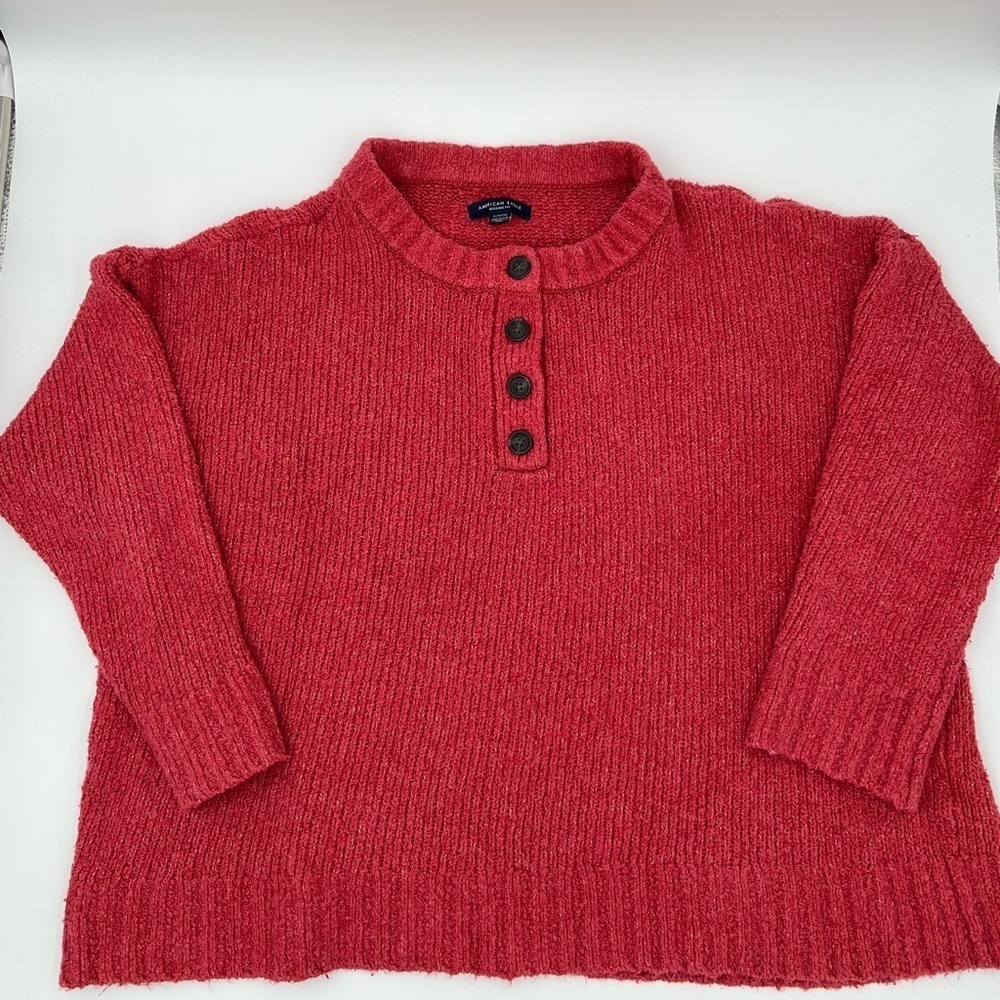 American Eagle Chenille Chunky Knit Jegging Fit Pink Relaxed Henley Women’s XL